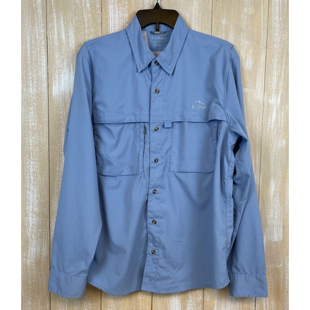 LL Bean Tropicwear Men's Shirt Vented Fishing Long Sleeve Light Blue Sz M